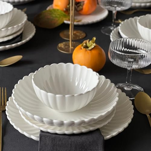 Zoha Geschirr-Set Lotus 24 - teiliges Tafelservice (24 -tlg.) 6 Personen Porzellan, Spülmaschinen, Mikrowellen geeignet