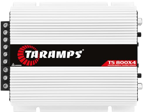 Taramps TS 800x4 1 Ohm Multichannel Stereo Amplifier 800 Watts Rms, 4 Channels, Full Range, Car Audio Amp Digital 2 Bridged Channel, Crossover High/Low Pass, with RCA and Automatic High Level Input