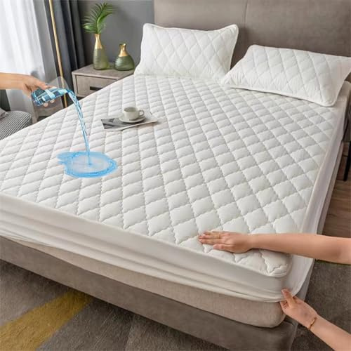 HUAXITRA Protector de colchón impermeable tamaño King con faldón extra profundo de 35 cm, sábana bajera que protege el protector de colchón tamaño King, antialérgico, transpirable, fundas de sábanas
