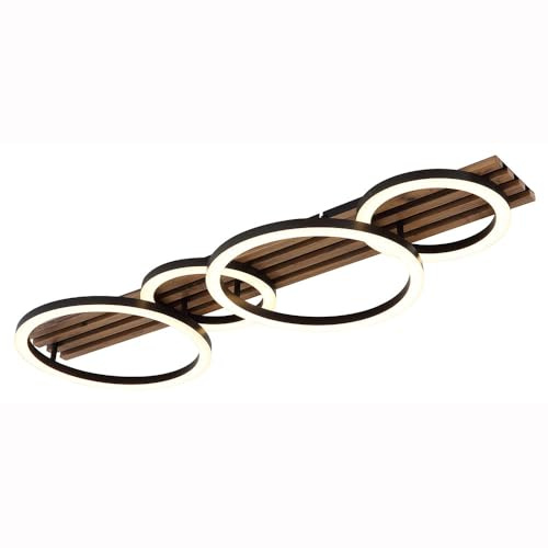 LED Ceiling Light Bedroom Lamp Living Room Lamp Wooden Lamp Rings Design Brown 30 W 1500 lm Warm White L x H 86 x 9.5 cm