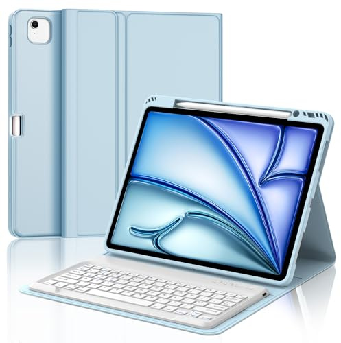 Keyboard Case for iPad Air 13 Inch (M4 2026, M3 2025, M2 2024)/iPad Pro 12.9 Inch (6th/5th/4th/3rd Gen), UK Layout Wireless Detachable Bluetooth Keyboard with Slim Cover and Pencil Holder, Sky Blue