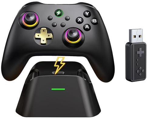 HELLCOOL PC Controller with Charging Dock – Wireless Gaming Controller, Hall Effect Joysticks, 1000Hz Polling Rate, Anti-Drift Gamepad, 1000mAh Battery, RGB Lighting, for PC Wii U Accessories