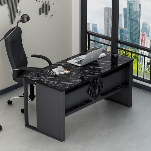 Homidea BOSS Schreibtisch 150 x 72 x 75,6 cm – Moderner Bürotisch für Home Office oder Arbeitszimmer (Anthrazit-Schwarzer Marmor)