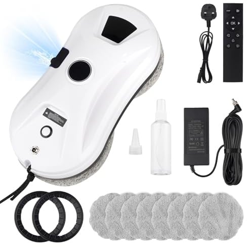 Jusimi Robot Window Cleaner with Automatic Spraying System, 5600Pa Suction Power Electric Window Cleaning Robot with Remote Control, 4M Safety Rope, Smart Glass Cleaner for Windows, Doors and Tiles