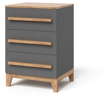 Vitalispa Kommode Malia, Grau/Artisan-Eiche 60 x 88 cm | mit 3 Schubladen, kombinierbar mit weiteren Möbeln der Malia-Serie