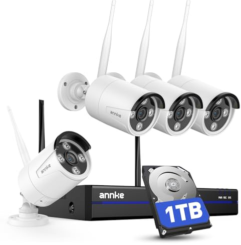 ANNKE 3K WLAN Überwachungskamera Set Aussen, 16CH NVR mit 1TB HDD | 4X 5MP WiFi Kamera, Vollmetallmaterial, 5GHz/2,4GHz, Farbnachtsicht, Personenerkennung, 2-Wege-Audio, 24/7 Aufzeichnung, IP67