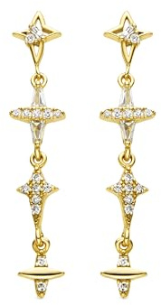 LUXENTER Ohrringe aus 925er-Sterlingsilber mit glänzendem Zirkoniastein, vergoldet mit 18-karätigem Gold, lange Ohrringe, Schmuck für Damen, Modell Holis