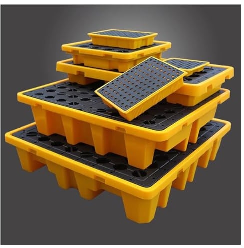 XBTGS Palé de contención de derrames de tambor con rejilla, plataforma modular antifugas para tanque de aceite y prevención de derrames químicos, amarillo-130 x 130 x 15 cm, amarillo-130 x 130 x 15 cm