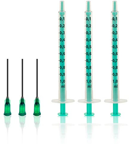 3 Stück Spritzen-Set 1ml mit stumpfer Nadel. Einwegspritzen, Dosierspritze aus Plastik. Ideal für feine Dosierungen, Hobby, Handwerk, Haustiere. Zur Präzisionsanwendung von Flüssigkeiten.