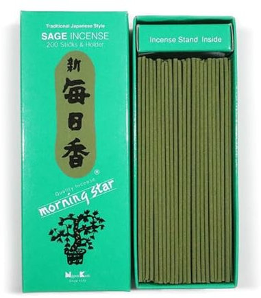 nippon kodo Morning Star Salbei Räucherstäbchen im japanischen Stil mit 200 Riegeln, inkl. Räucherstäbchenhalter