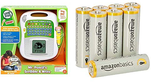 Leapfrog Mr Pencil's Scribble and Write Learning Toy & Amazon Basics AA Performance Alkaline Batteries [Pack of 8] - Packaging May Vary