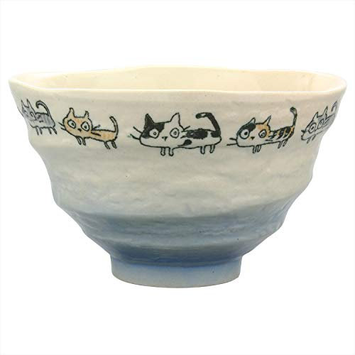 Mino Ware Lightweight Rice Bowl, Approx. 4.7 inches (12 cm), Dora Cat, Blue