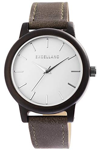 Excellanc Unisex - Uhr Lederimitations Armbanduhr Holz Gehäusering Metall Analog Quarz 1900243