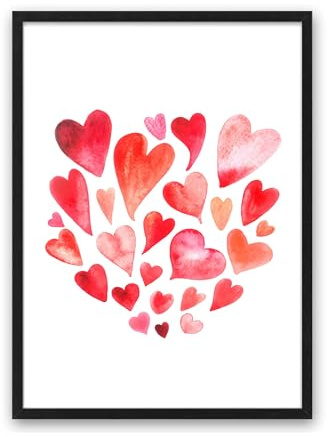 Din A4 Kunstdruck - ungerahmt - Herz Heart Liebe Aquarell Wasserfarbe Rot Herzen Druck Poster Bild