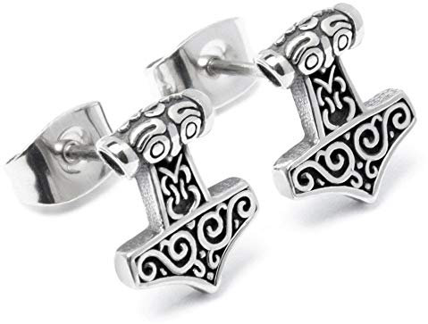Schmuck-Checker Kleiner Mjölnir Ohrstecker aus 316L Edelstahl Thors Hammer Wikingerschmuck Ohrringe Bikerschmuck Männer Geschenk