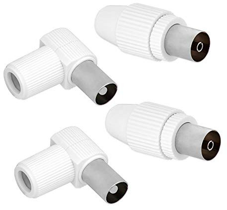 Tecbee TV-Adapter Koaxialkabel Antennenkabel 2x Koaxial Buchse 2x Koaxial Winkelstecker 90° Winkelstecker