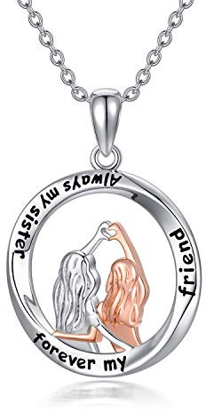 ROMANTICWORK Schwester Halskette Sterling Silber Always My Sister Forever My Friend Freundschaft Anhänger Halskette Schmuck Geburtstagsgeschenke für Frauen Mädchen Schwester Freunde