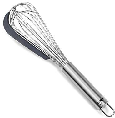 LACOR 61627 Batidor Varilla Manual - Raspador de Silicona - Bate y Recoge la Mezcla - Inox - Mango Ergonómico - Certificado LFGB - Libre de BPA - Apto para el lavavajillas, Acero Inoxidable