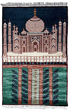 Amma Carpets Handgeknüpfter Kunstseide-Teppich traditioneller antiker Taj-Mahal Baumwollsockel 0,8 x 1,2 m