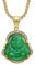 HMOOY Lucky Laughing Buddha, Halskette Buddha aus grüner Jade, Halskette mit Buddha-Anhänger aus kubischem Zirkonia, mit 18 Karat vergoldeter Kette, Feng Shui Amulett für Damen und Herren, Stein,