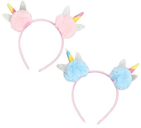 EKKONG Bandeau Licorne, Serre-tête Licorne, Serre-tête pour Fille de Fête, Bandeaux mignons à pompons, 2 Pièces, pour Pâques, Anniversaires, Fêtes, Cosplay