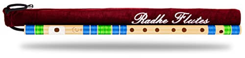 Radhe Flutes | C naturel pour droitier avec housse en velours | accordé avec Tanpura A = 440 Hz | Fibre PVC | Bleu et vert clair