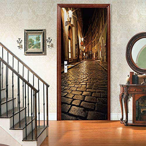 Adesivi per Porte Scenario di Strada a Tarda Notte Wall Deco Adesivo Murale Poster Decorazioni 88x200cm
