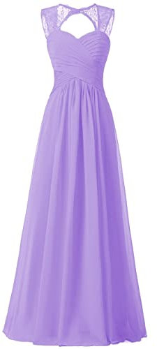 WTWVIAN Mujeres una línea de novia palabra de longitud gasa con volantes vestido de novia de dama de honor, Lila, 42