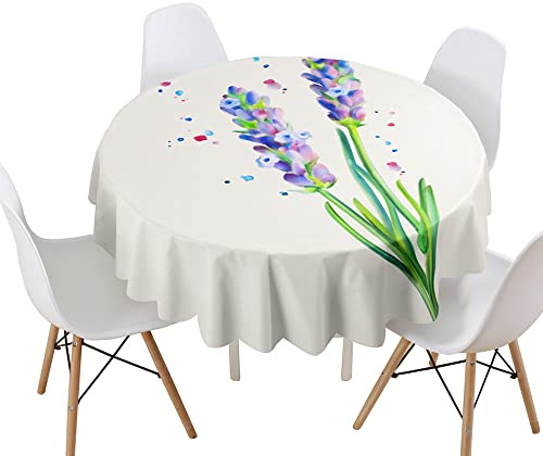 Morbuy Rund Tischdecke, Floral Rund Tischdecken Wasserdicht Lotuseffekt Abwischbar Abwaschbar Tischtuch für Dekoration Küchentisch Garten Outdoor (Durchmesser 130cm,Lavendel)