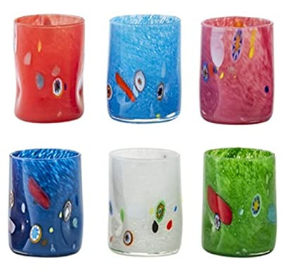SWEET HOME Varotto & Co. Set 6 Bicchieri Acqua Murano in Vetro Colori Assortiti cl 28 cod.BC02700LU cm 10,5h diam.7,6