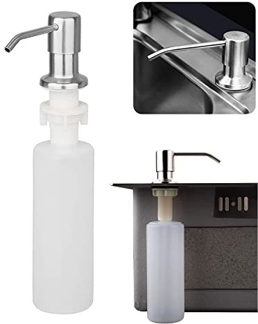 Kitchen Soap Dispenser, CAEEKER Built-in Soap Dispenser Stainless Steel Sink Pump 360° Rotation Nozzle Pump Liquid Detergent Bottle for Bathroom Dish Lotion (300ml), White & Silver
