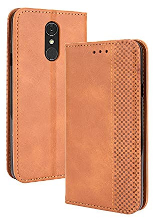 DESSEN Hülle für LG Q7/Q7+/Q7 Plus/Q7a, Premium Retro Wallet Style TPU/PU Leder Faltbare Handyhülle Phone Case mit Standfunktion und Kartenfach Schutzhülle. Brown