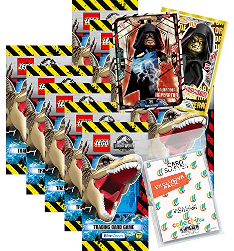 Bundle mit Lego Jurassic World Trading Cards - Serie 2-10 Booster + Exklusive Collect-it Hüllen