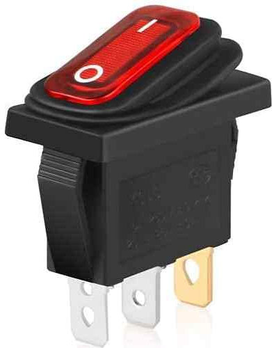 AUTOZOCO Interruptor basculante impermeable, Interruptor 3 vias, Interruptor basculante 3 pin, ON-OFF SPST, impermeable, 15A 250VAC | 20A 125VAC, Luz Rojo