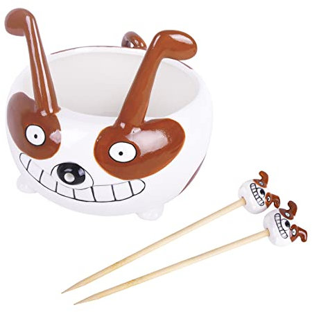 Vencer Ceramic Yarn Bowls for Crocheting,with Bamboo Knitting Needle,Crochet Bowls for yarn,Handmade Ceramic Yarn Bowl for Crochet and Knitting Accessories,Dog,VAY-005