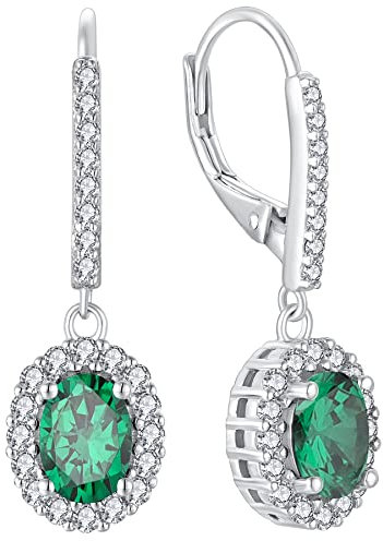 YL Damen Ohrhänger 925 Sterling Silber Mai Geburtsstein Smaragd Oval Ohrringe