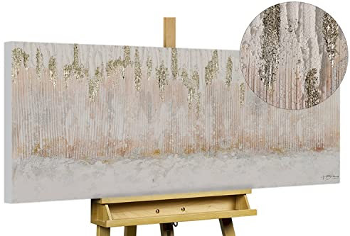 KunstLoft Leinwandbild | 100% HANDGEMALT | 120x60cm | Gemälde 'Golden Abstraction' | Abstrakt | Gold Weiß | Wandbild Wohnzimmer