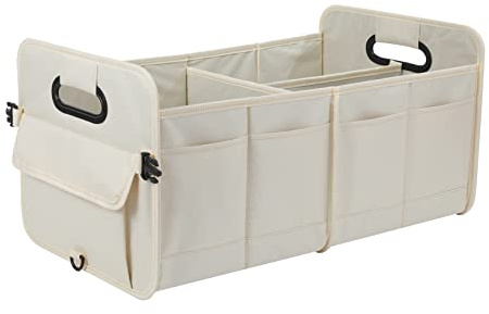AOKJOY Car Trunk Organizer Car Storage Organizer Collapsible Multi Compartment Car Organizer Adjustable Straps for SUV(Beige)