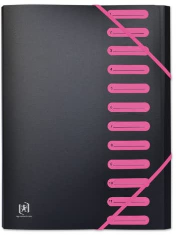 OXFORD Trieur Extensible 12 Compartiments A4 Students Couverture Polypro Bicolore Noir/Rose