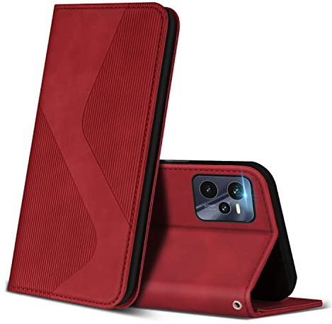 ZONNAVI Hülle für Realme C35, PU Leder Handyhülle mit Kartenfächer und Standfunktion, Lederhülle Flip Wallet Case Schutzhülle für Realme C35 (Rot)