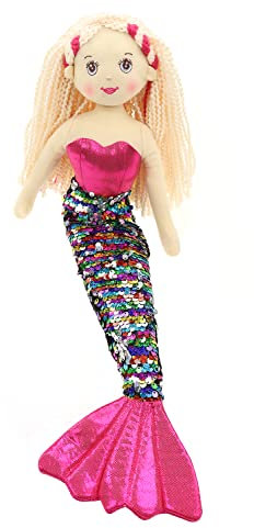 ELLUG Softpuppe/Stoffpuppe Meerjungfrau als Kuscheltier und Spielzeug mit Glitzerstoff & Pailetten 45cm (Pink)