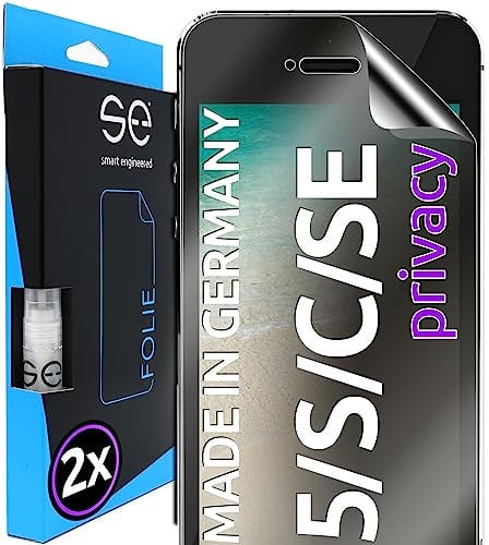2x se® 3D SCHUTZFOLIE Privacy für Apple iPhone SE / 5S /5C / 5,Blickschutz, 100% Fingerabdruck & FaceID kompatibel, einfache blasenfreie Installation, Ultra-Klar, Stoß-Kratzfest, aus Deutschland
