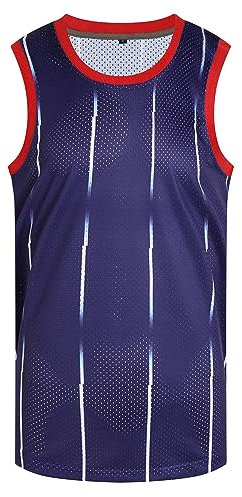 Pullonsy Herren Blank Basketball Trikots Mesh Athletic Sport Shirts Plain Performance Team Uniformen, Weiß/Blau gestreift-navy Jersey, XX-Large