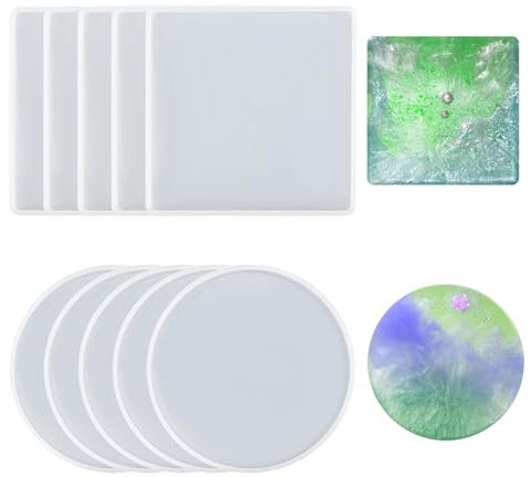 10 Stücke Epoxidharz Formen Silikonform Untersetzer Rund Epoxidharz Silikonformen Set Resin Silikonform Silikonformen Gießformen für Untersetzer Kerzenhalter DIY Bastelprojekte Heimdekoration