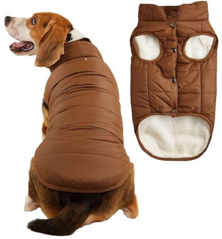 FANSU Hundemantel Winter Wasserdicht, Warme Hundejacke Wasserdicht Herbst Haustier Jacken Wattierte Kleidung für Kleine Hunde Mittlere Hunde Große Hunde (XL,Braun)