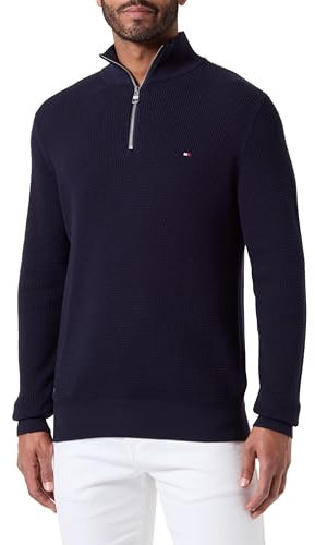 Tommy Hilfiger Herren Sweatshirt mit Reißverschluss ohne Kapuze, Blau (Desert Sky), S