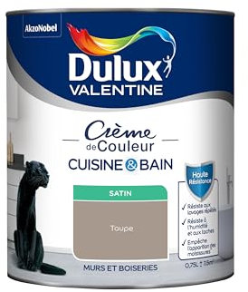 Dulux Valentine Peinture Intérieure Crème de Couleur Cuisine et Salle de Bain - Pièces Humides Murs et Boiseries - Résistant aux taches et à l'humidité - Satin Taupe 0,75 L