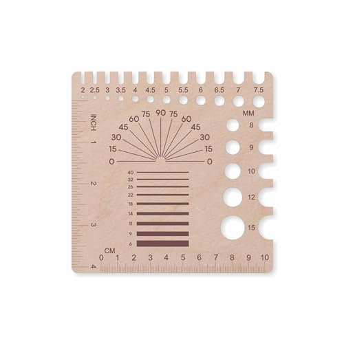 Knitting Needle Gauge, Nadelmaß für Häkelnadeln, Stricknadelmaß, Garnstärke, Zur Messung des Strickgrades, Knitting, Strickwerkzeug, Stricknadel-Lineal, Messgerät auf Holz 2 mm – 15 mm