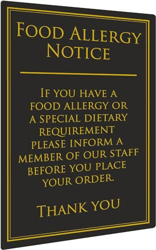 Schild mit Lebensmittelallergie, für Kneipe, Bar, Restaurant, Hinweis, schwarz, 260 x 170 mm, Allergen Intoleranzen, Warngesetz