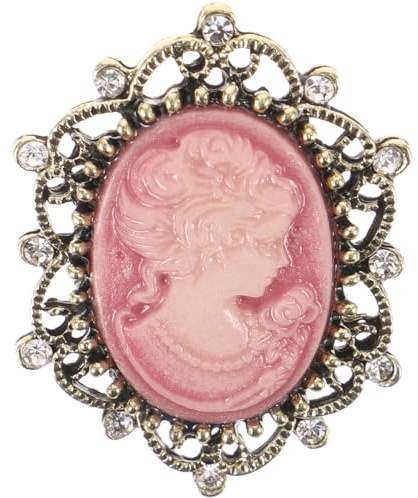 PACKOVE Broche D'inspiration Vintage Reproduction Antique Rose Rose Victorienne Dame Beauté Camée Avec Broche En Cristal
